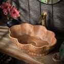 Vintage Countertop Sink For Bathroom Yellow Clay Relief Lotus Ceramic Vanity Sink