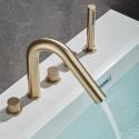 Deck Mount Tub Filler 5-Hole 3-Handle Brushed Gold/Gun Gray